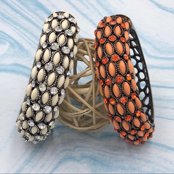 Rhinestone & Resin Statement Bangle Bracelet - Picture 1 of 3